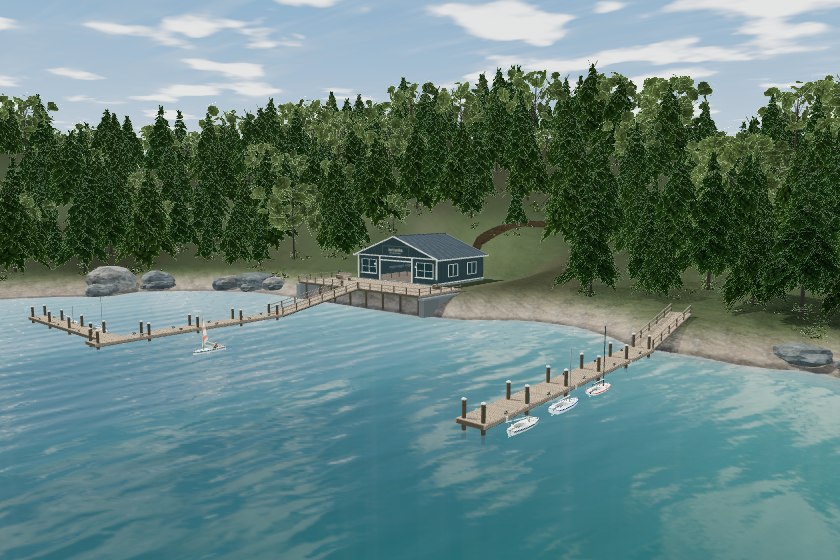 The island harbor and sailing waters at Jay’s Landing in Hull 82.